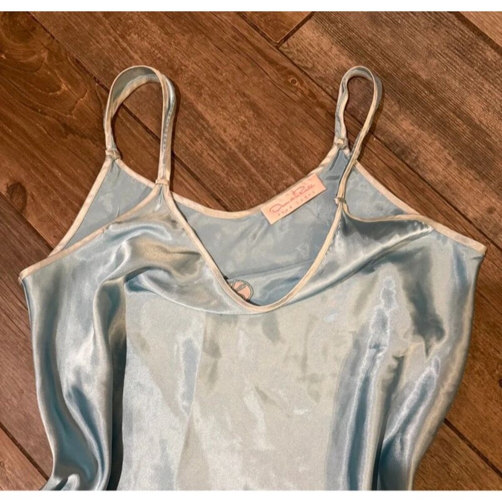 vintage Oscar de la Renta Pink Label satin embroidered mini slip dress - Picture 2 of 5